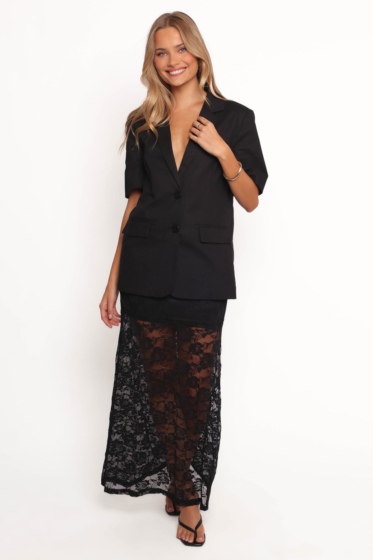 Laken Sheer Lace Maxi Skirt - Black