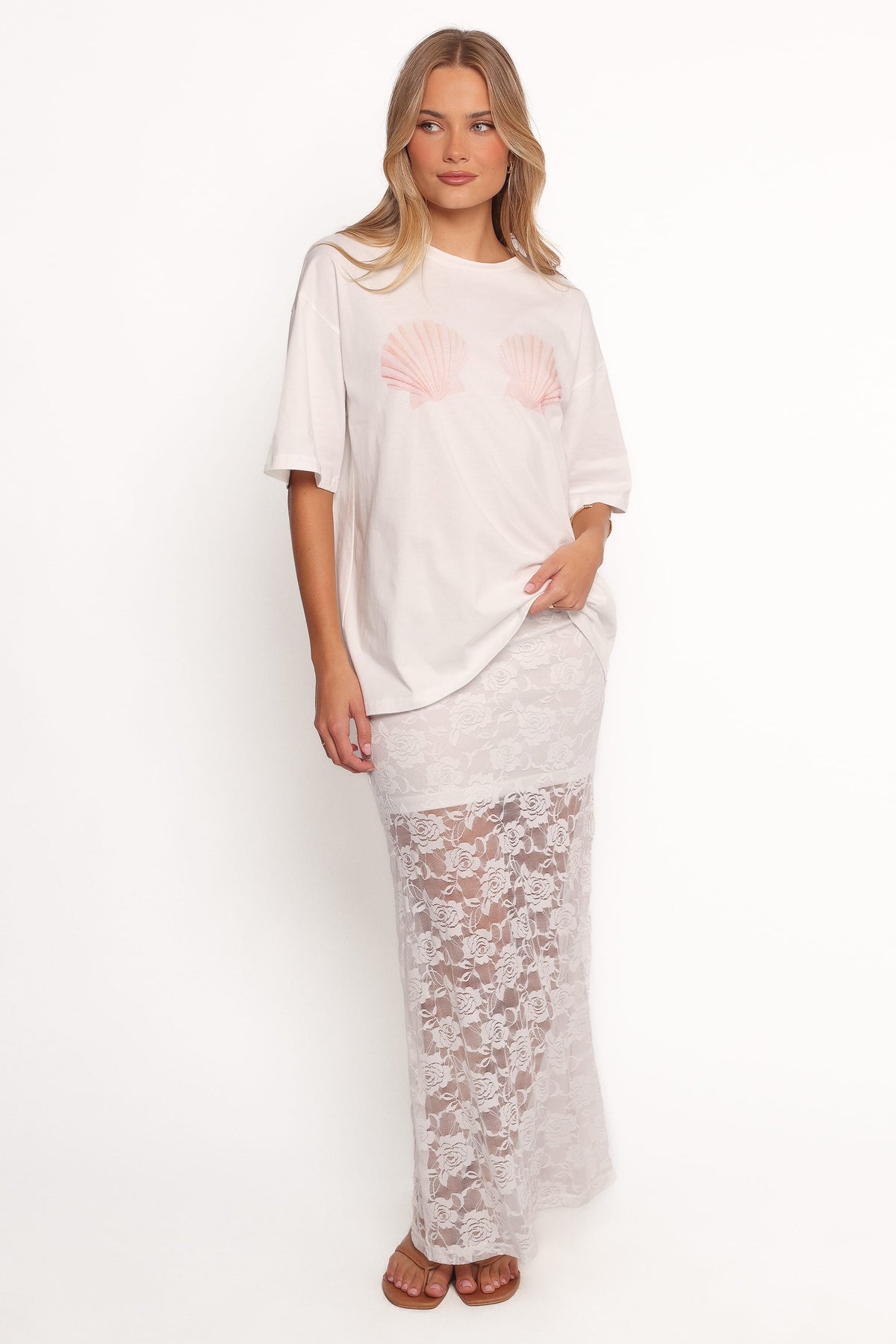 Laken Sheer Lace Maxi Skirt - White