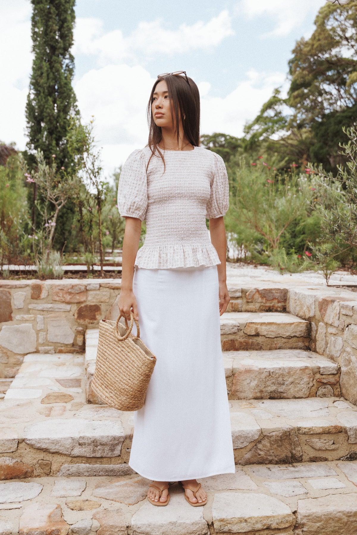 Madison Linen Column Skirt - White
