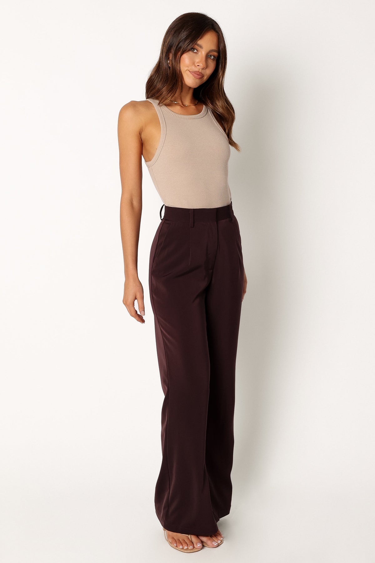 Neveah Silky Wide Leg Trousers - Merlot