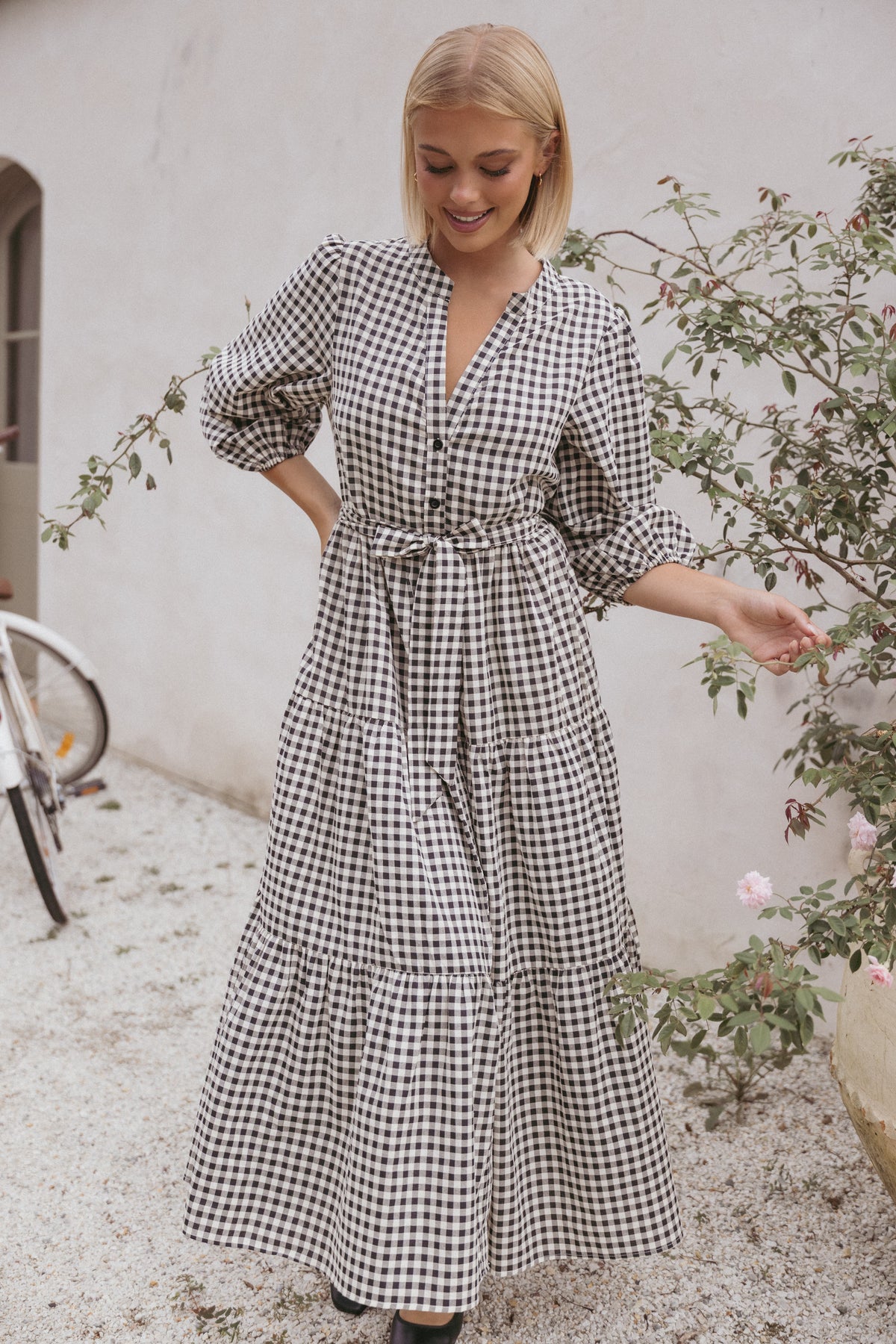 Dixon Maxi Dress - Black Cream Gingham