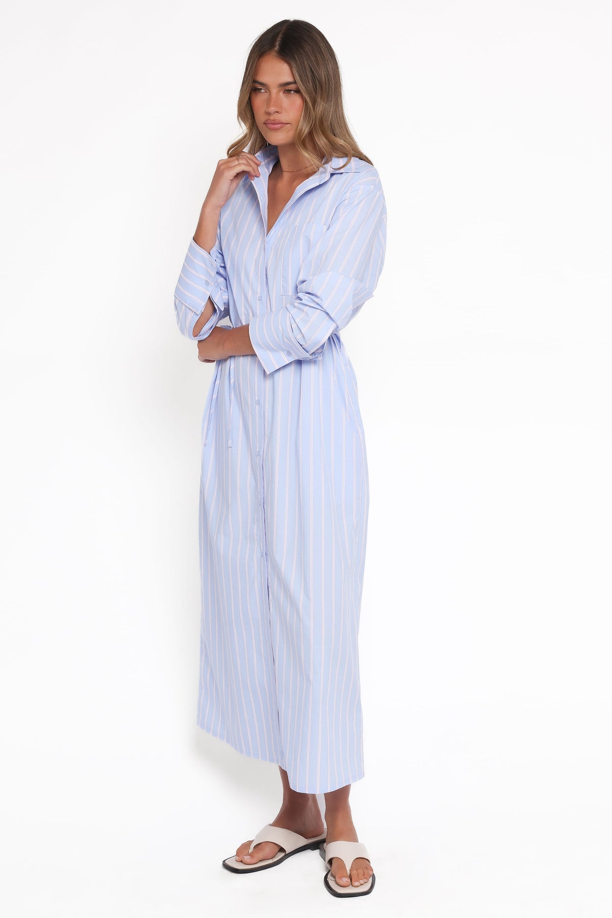 Harlan Long Sleeve Midi Dress - Blue Pink Stripe