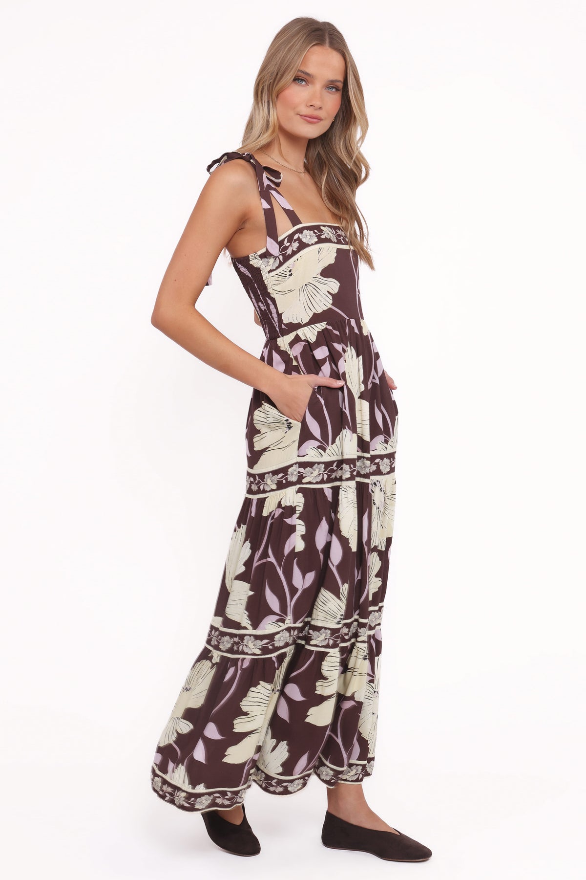 Leonor Maxi Dress - Yellow Brown Floral