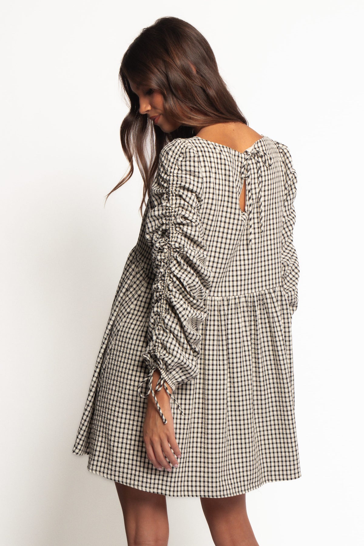 Micaela Long Sleeve Mini Dress - Black Gingham
