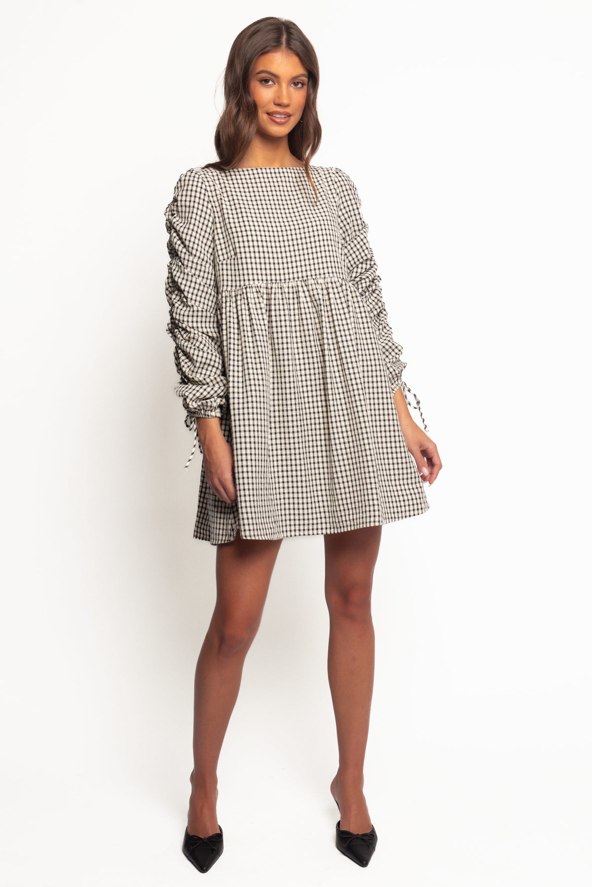 Micaela Long Sleeve Mini Dress - Black Gingham