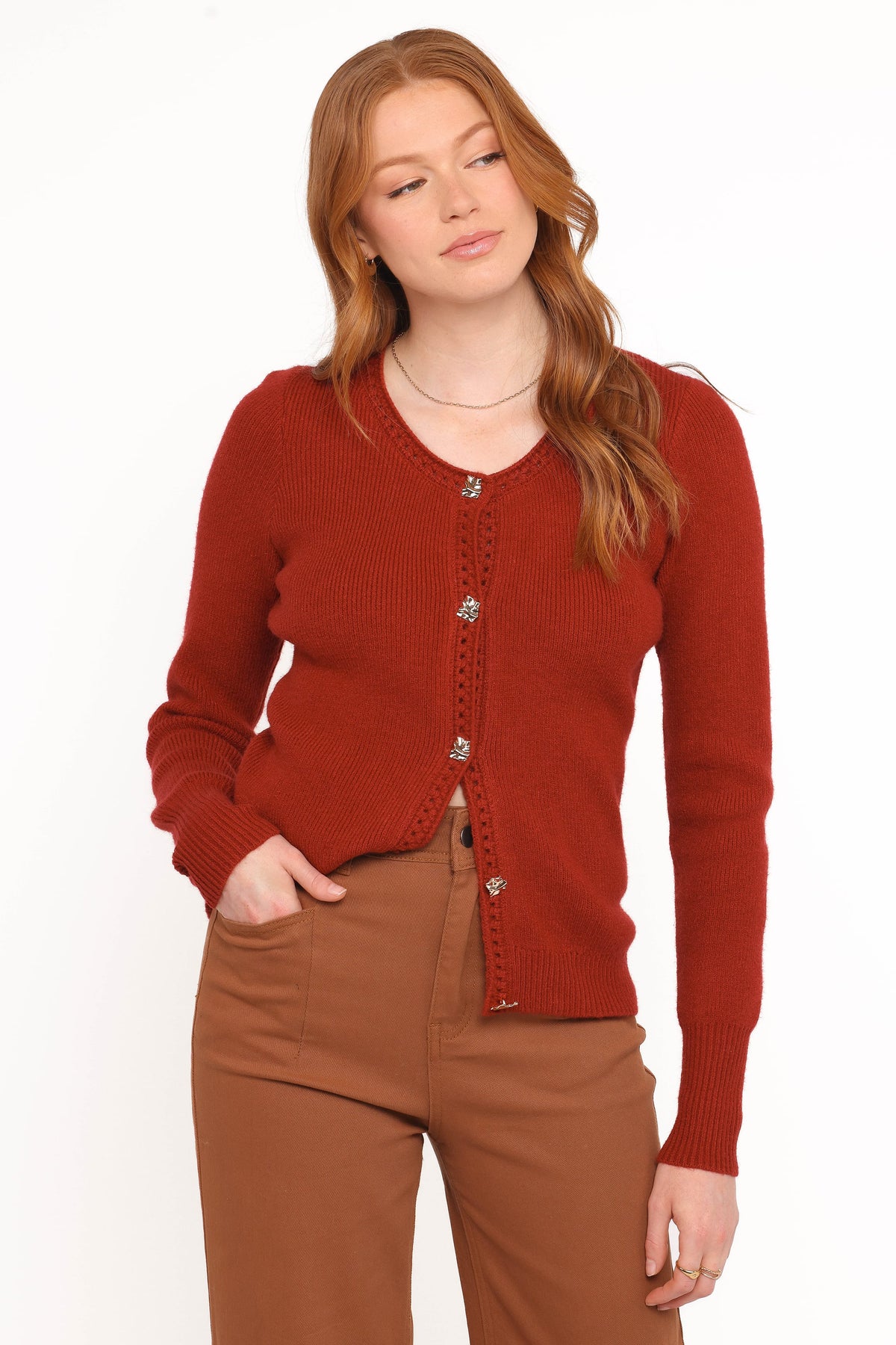 Quay Button Front Cardigan - Red