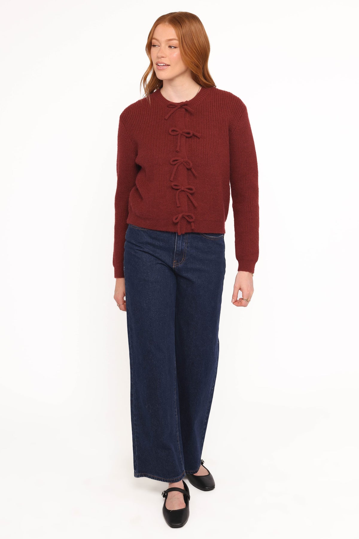 Wilde Bow Front Cardigan - Burgundy