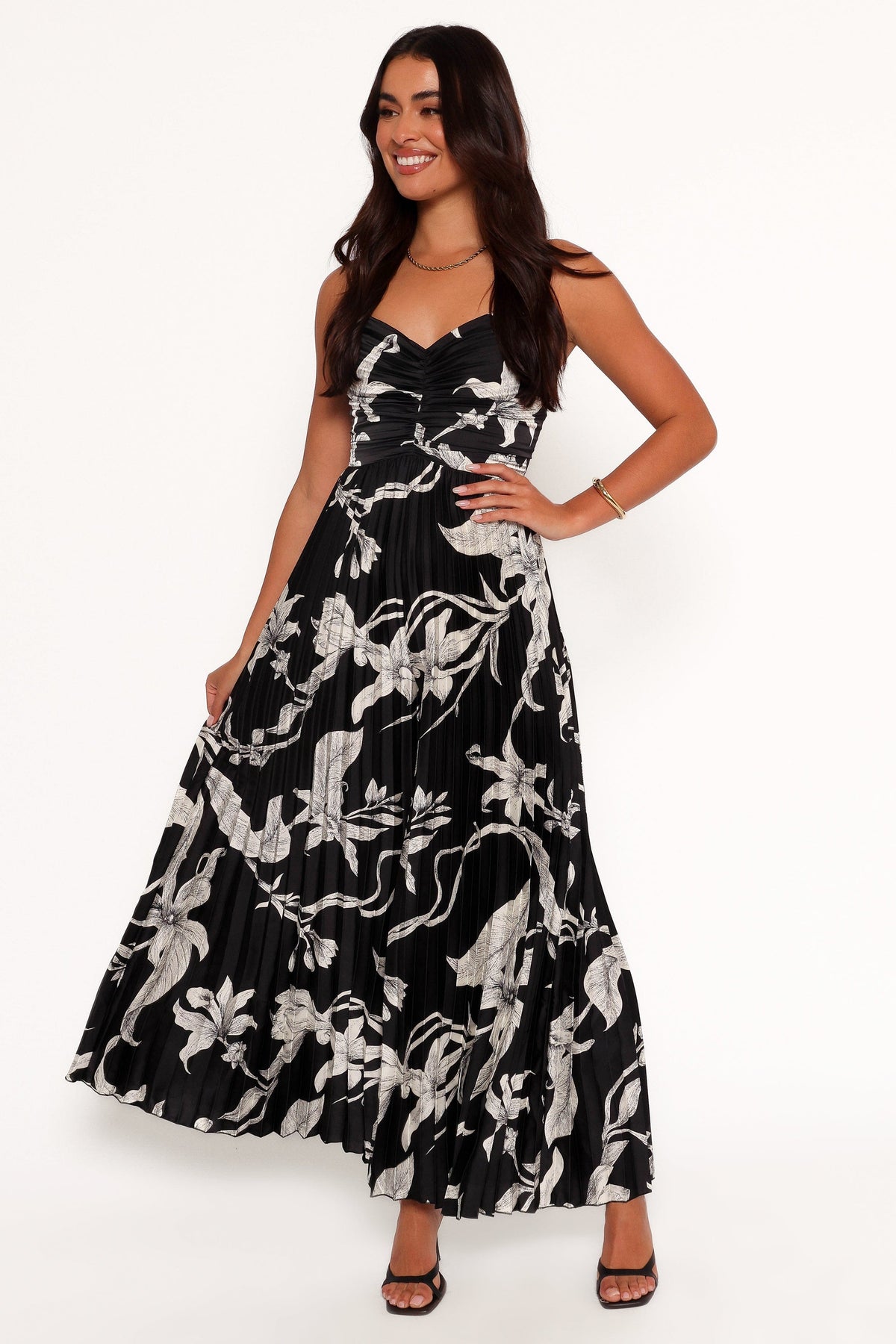 Angelique Pleated Jumpsuit - Black Floral