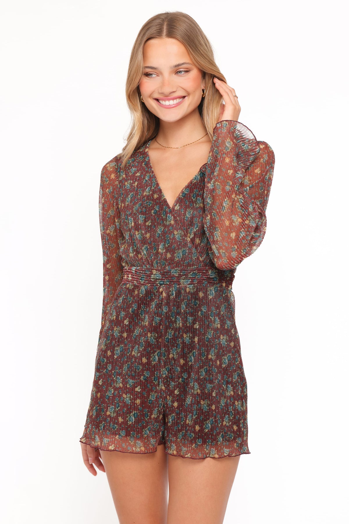 Rhiannon Long Sleeve Romper - Brown Floral