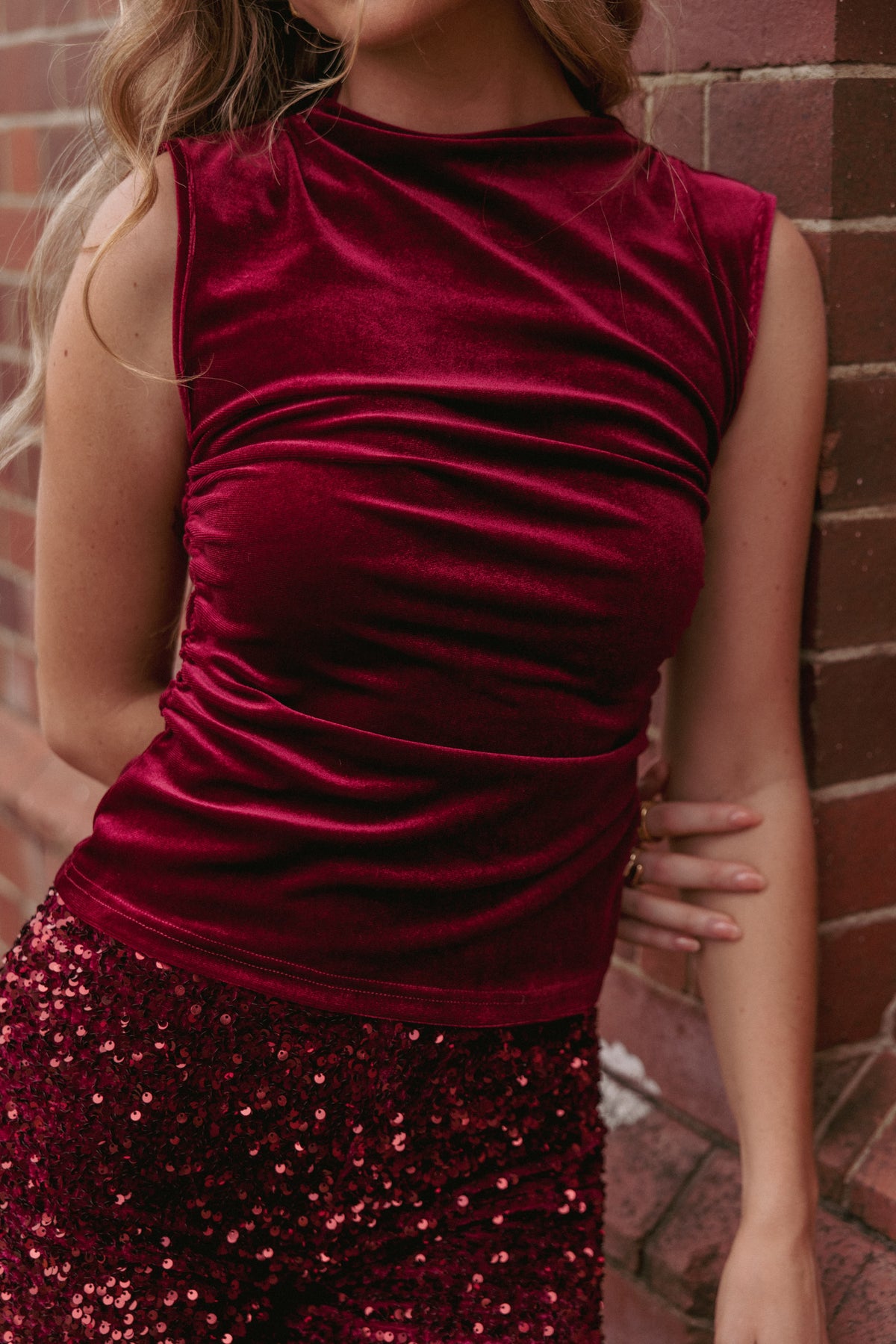 Nissa Velvet Top - Burgundy