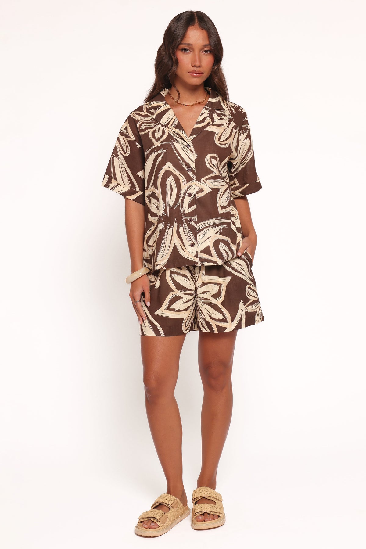 Pacifica Button Up Shirt - Chocolate Floral