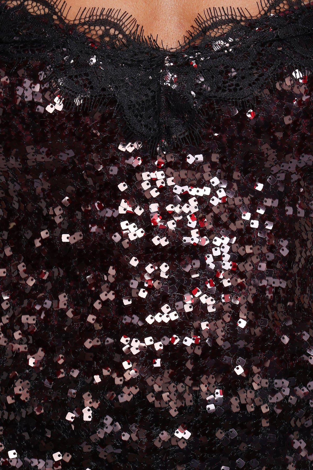 Pixie Lace And Sequins Cami - Burgundy