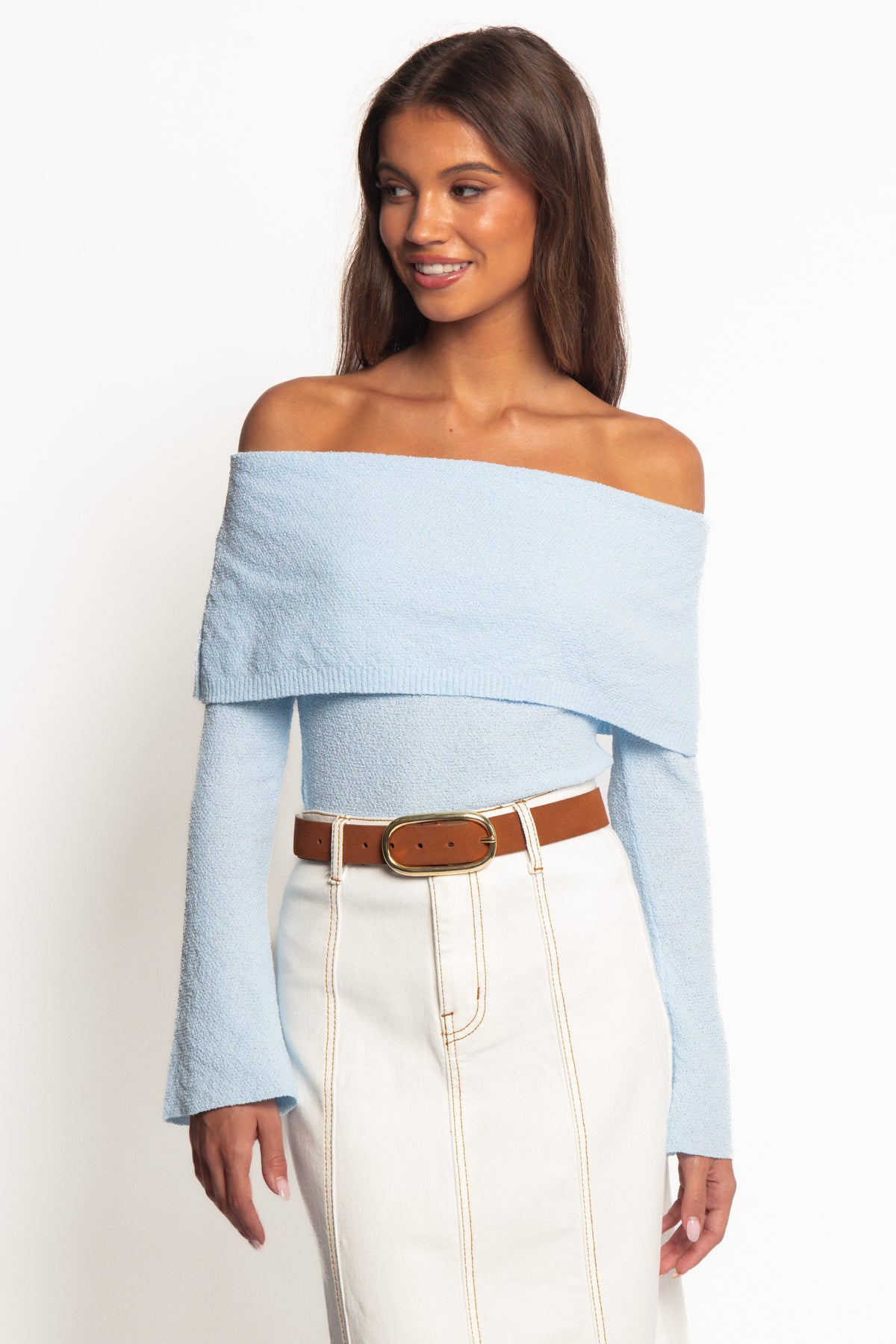 Rory Off Shoulder Top - Pale Blue