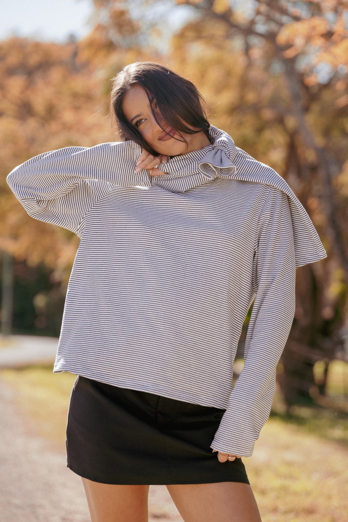 Ruva Long Sleeve Tee - Navy White Stripe