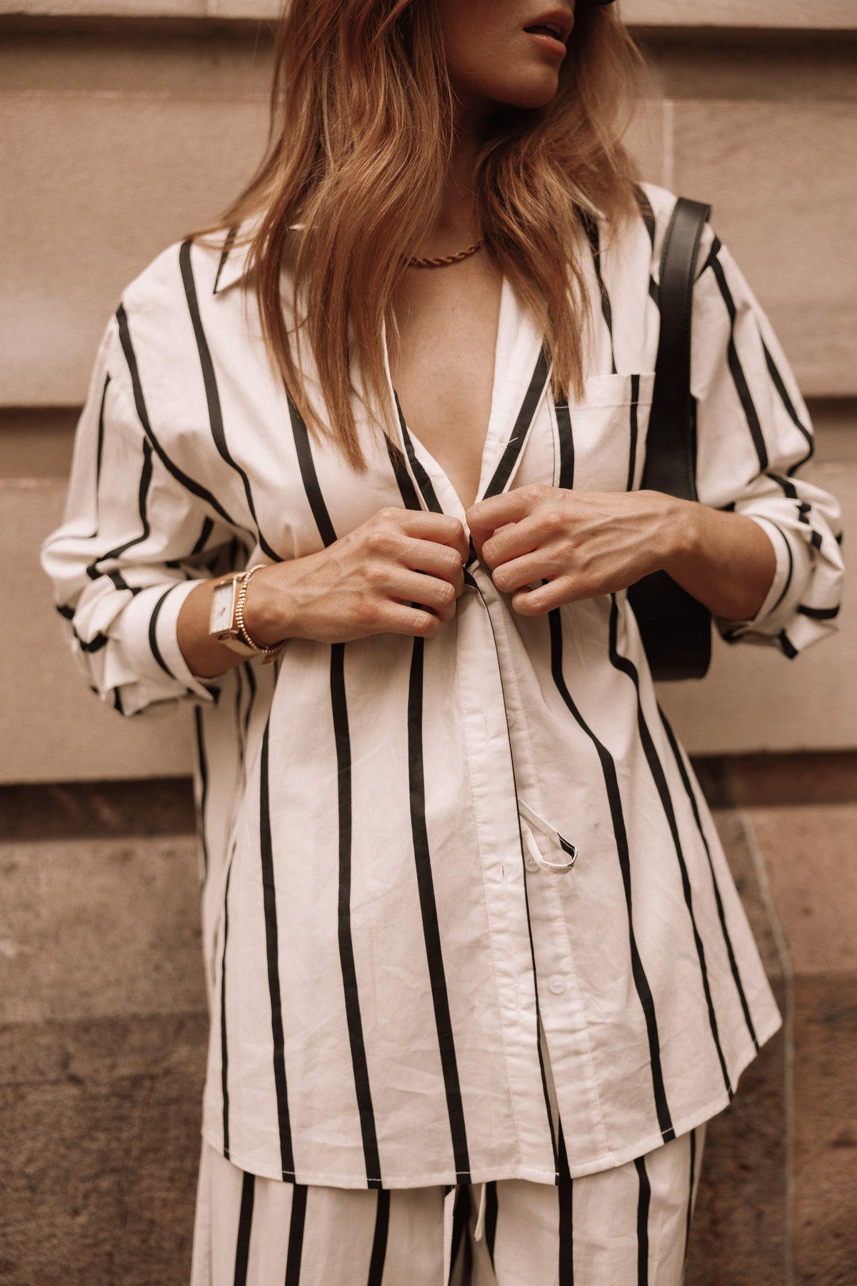 Silvia Button Down Shirt - Cream Stripe