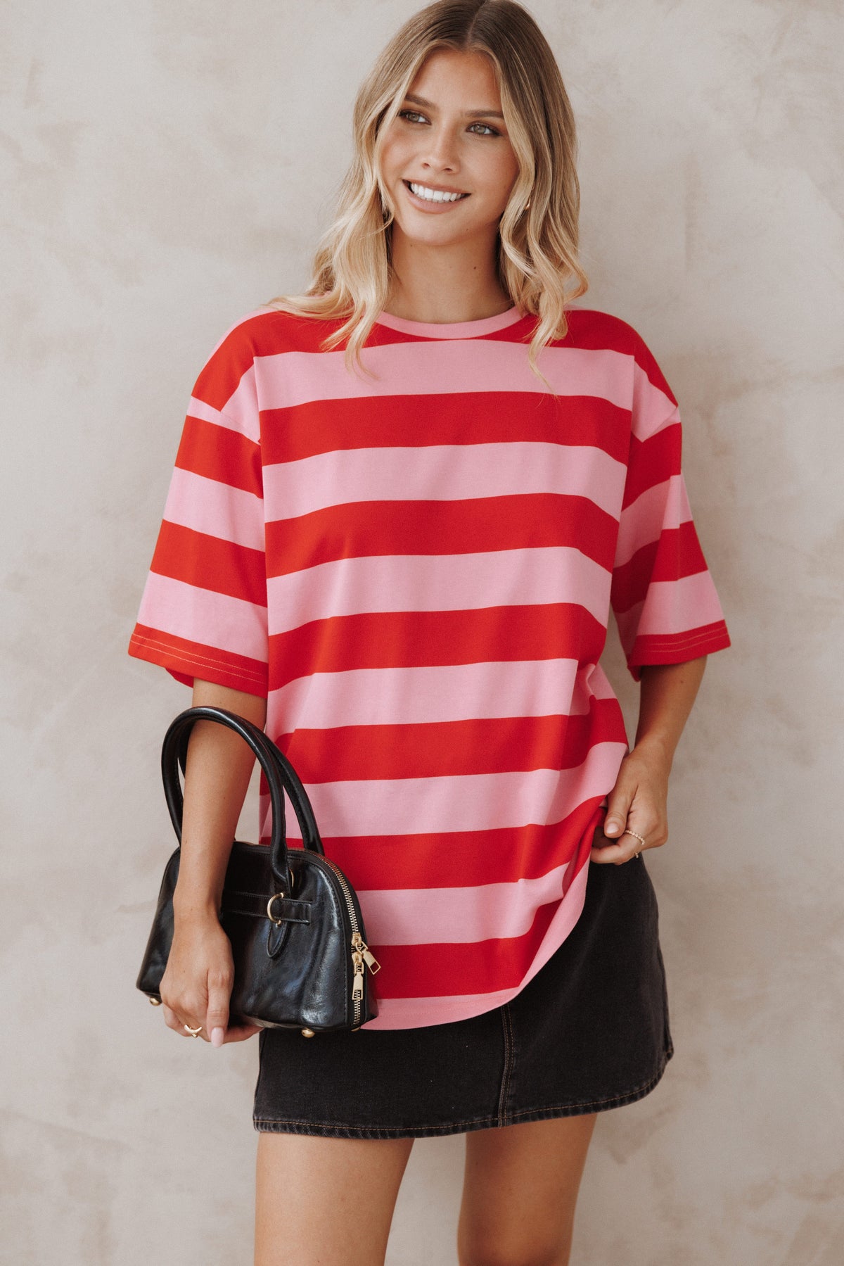 Zestora Tee - Red Pink Stripe