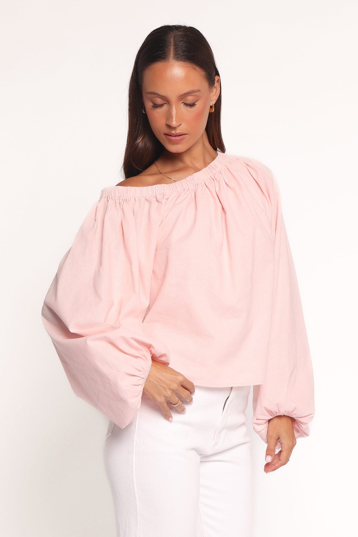 Zion Off Shoulder Long Sleeve Top - Pale Pink