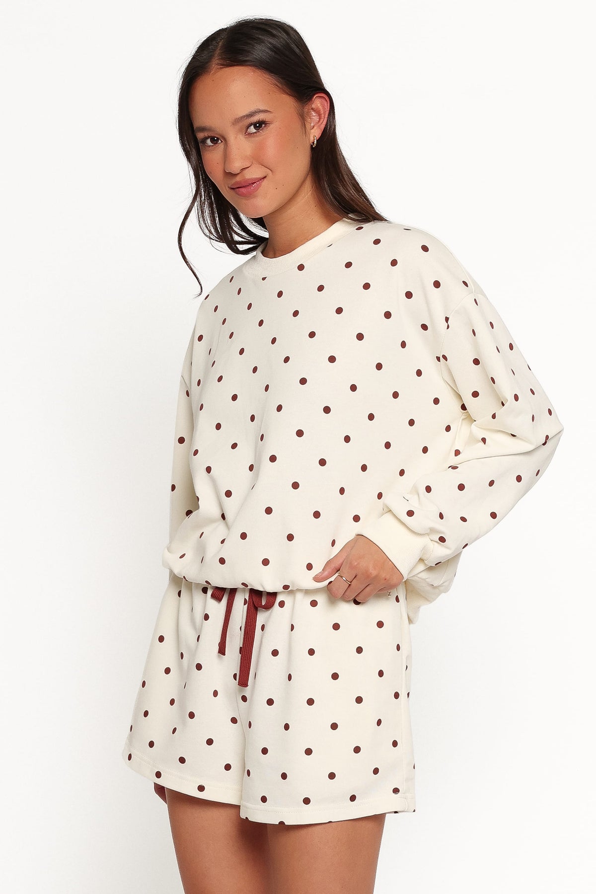 Novie Sweat Shorts - Brown Polka Dot