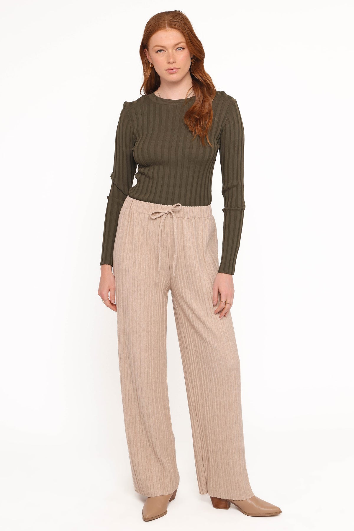 Davis Pleated Knit Pant - Beige