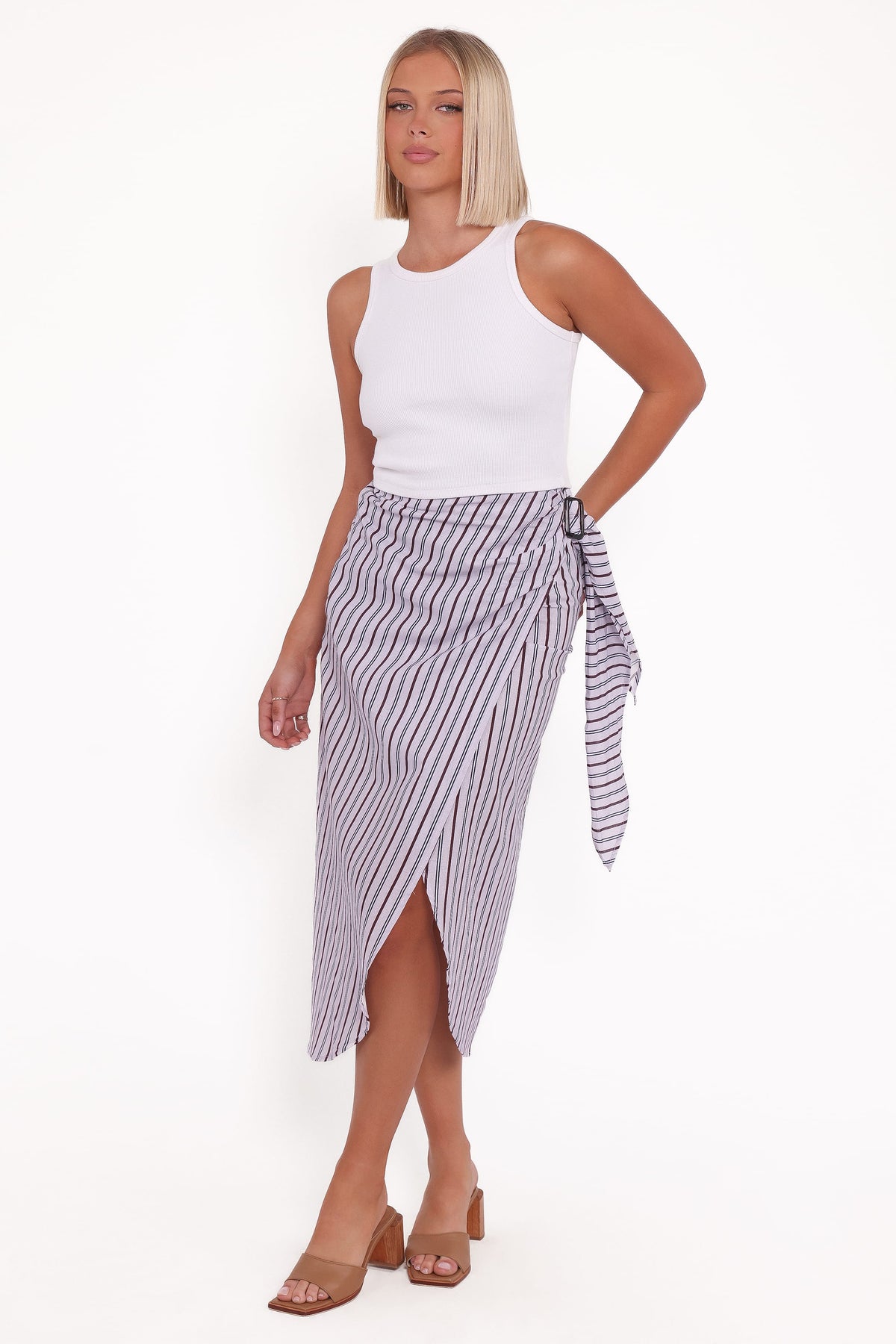 Jacey Wrap Midi Skirt - Midnight Stripe