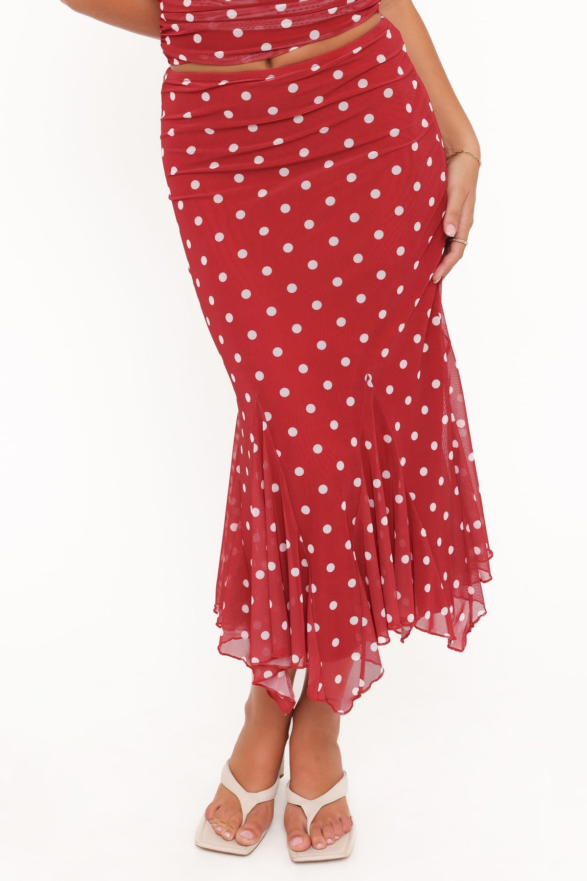 Tullia Mesh Midi Skirt - Red Polka Dot