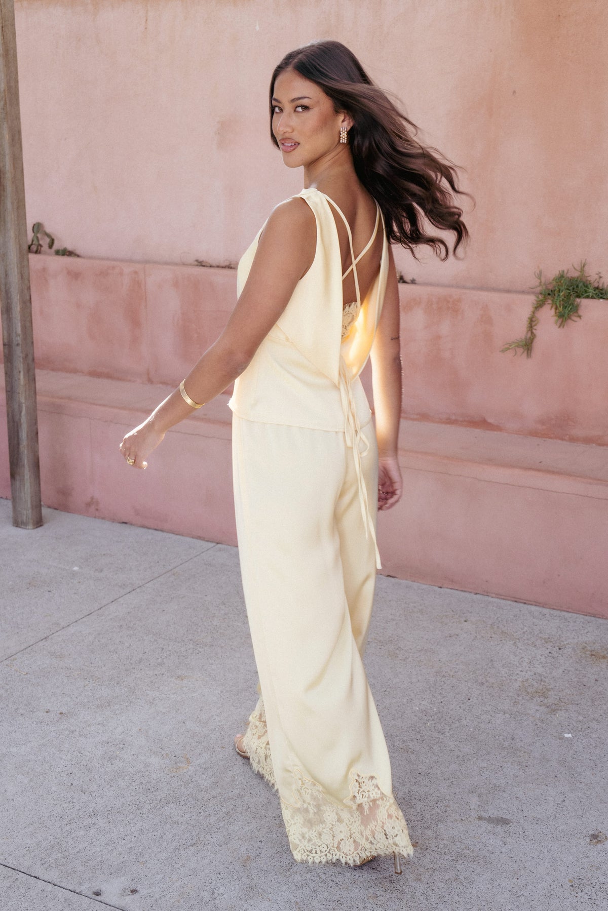 Viola Drawstring Wide Leg Pant - Yellow