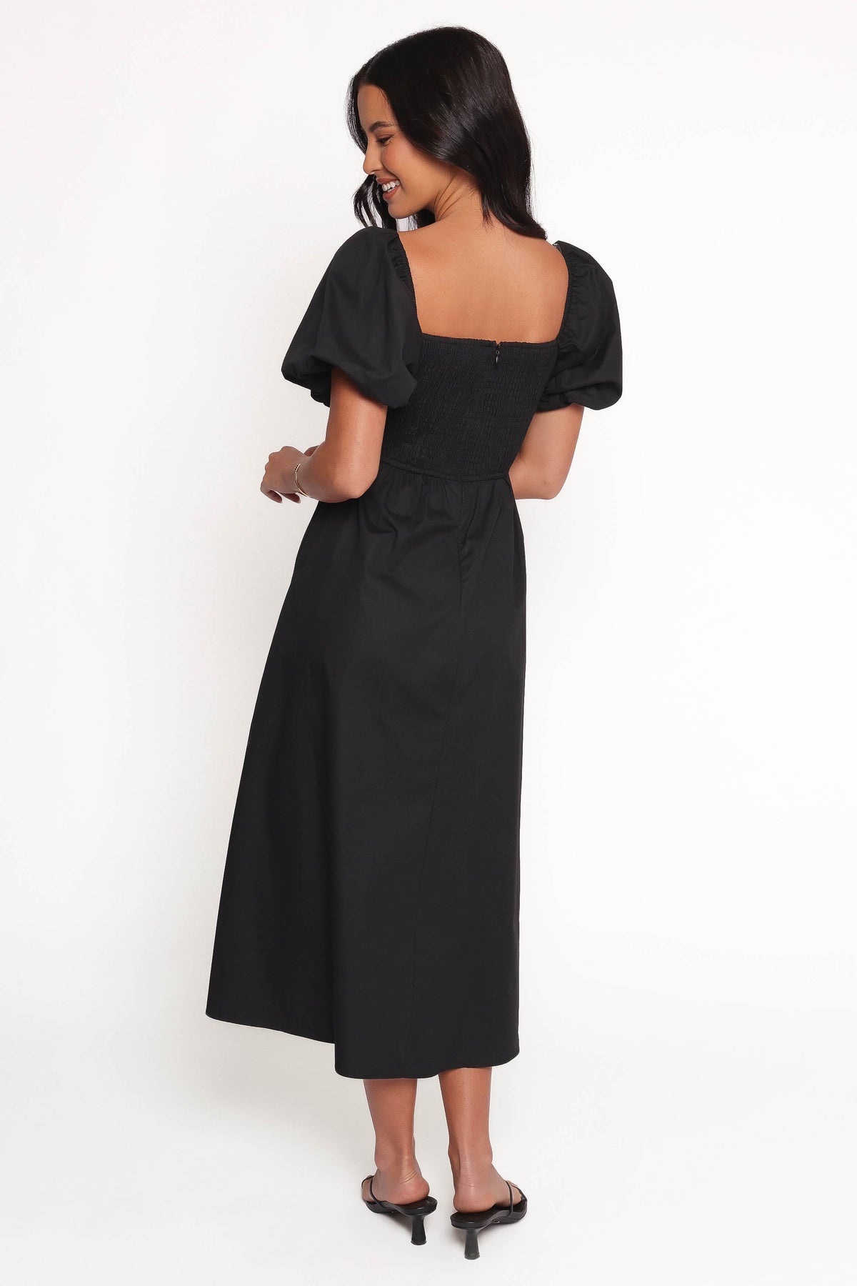 Clo Puff Sleeve Midi Dress - Black