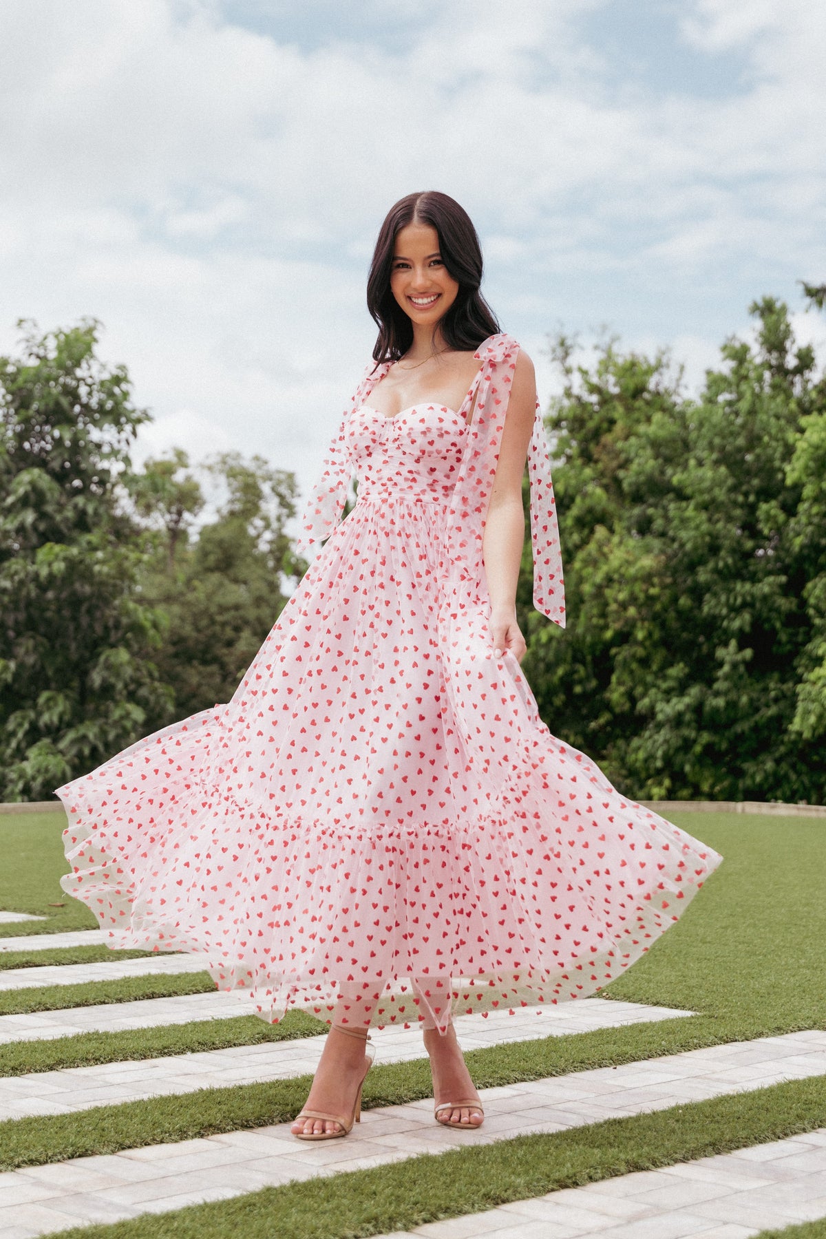 Floret Midi Dress - Red Hearts