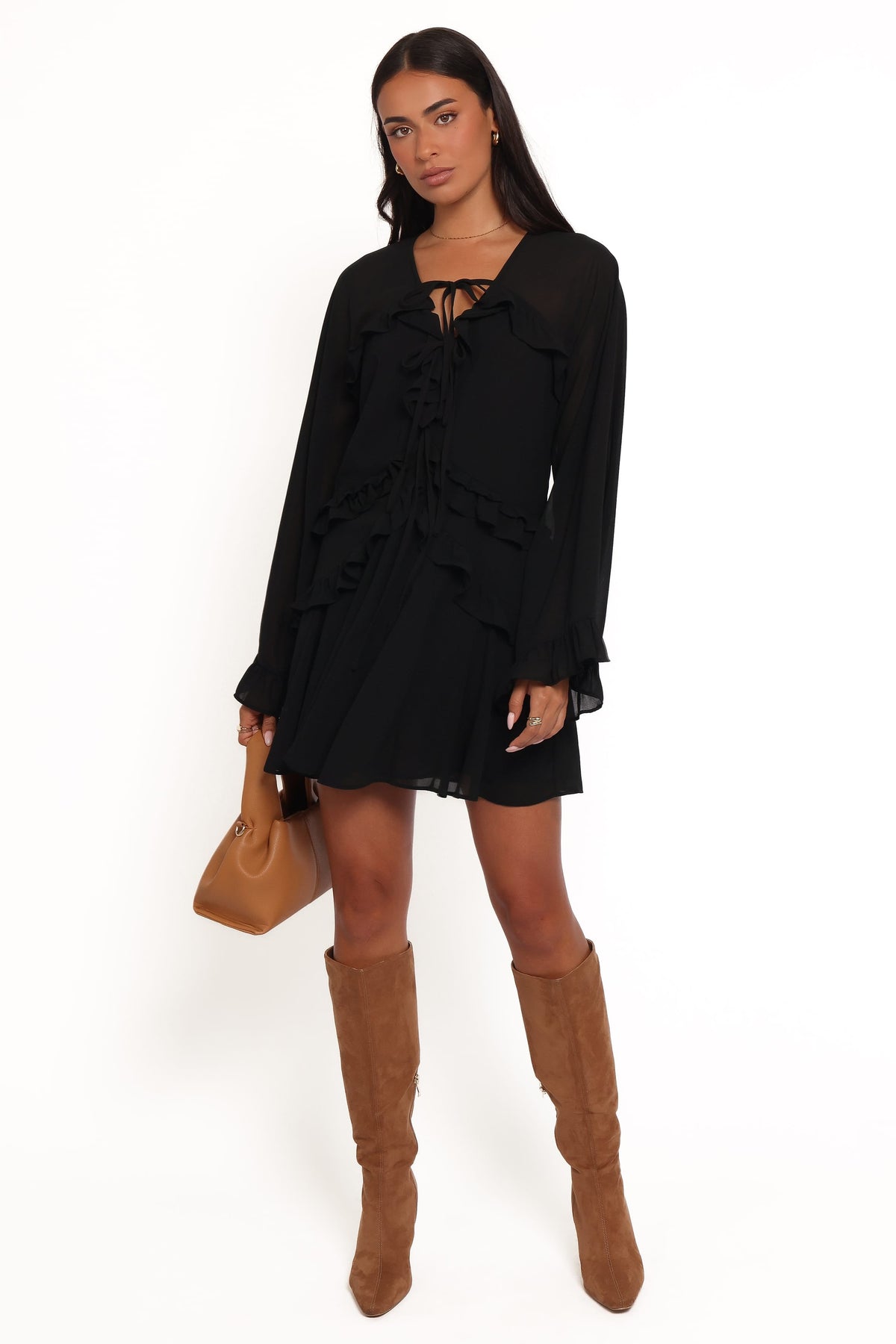 Magnolia Long Sleeve Mini Dress - Black