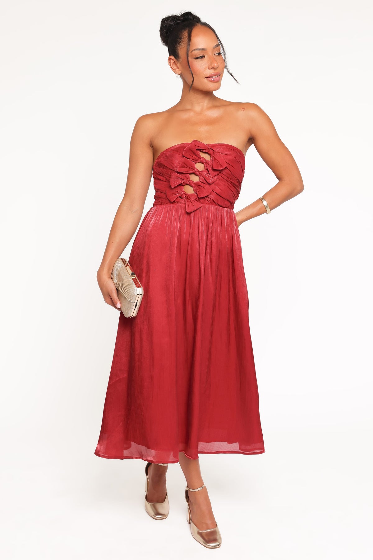 Mila Strapless Midi Dress - Red