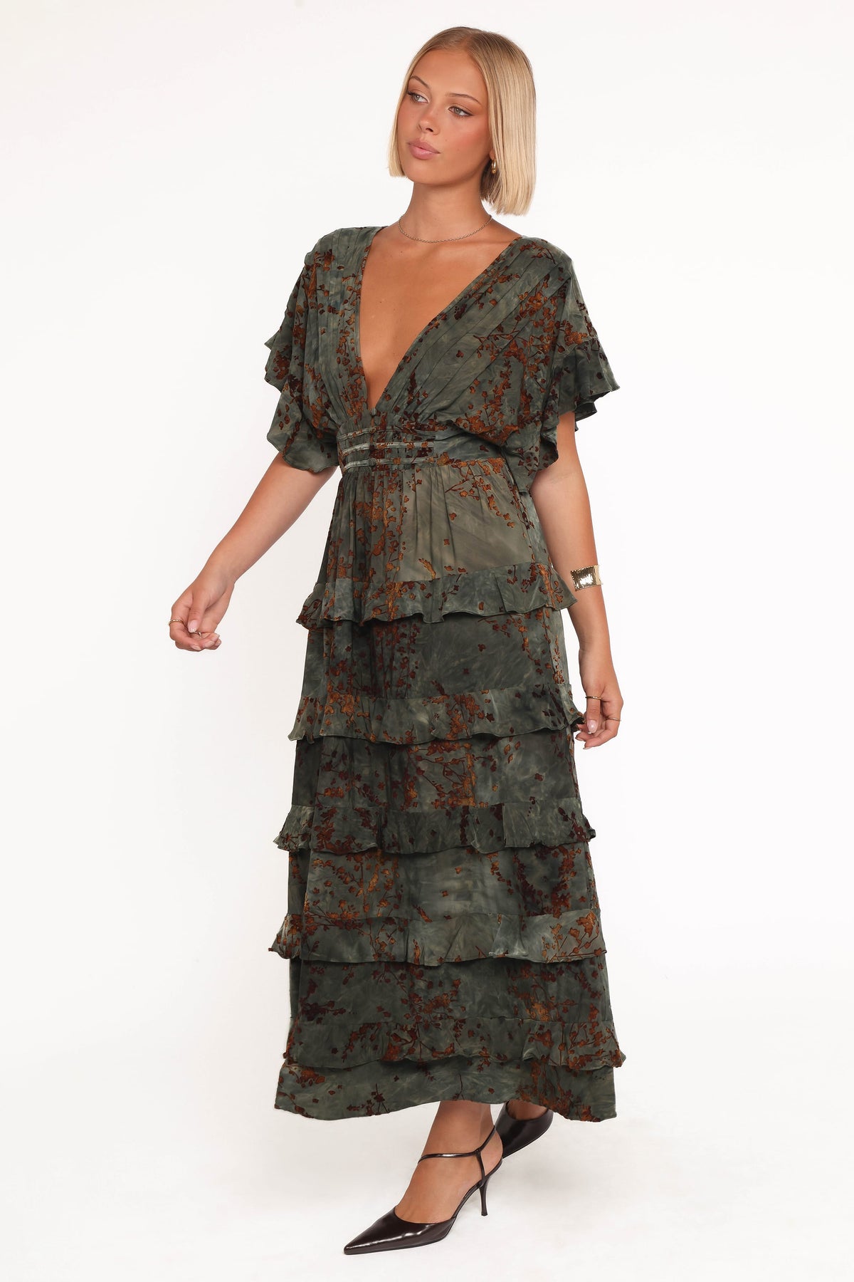 Wendi Ruffle Dress - Jade/Brown