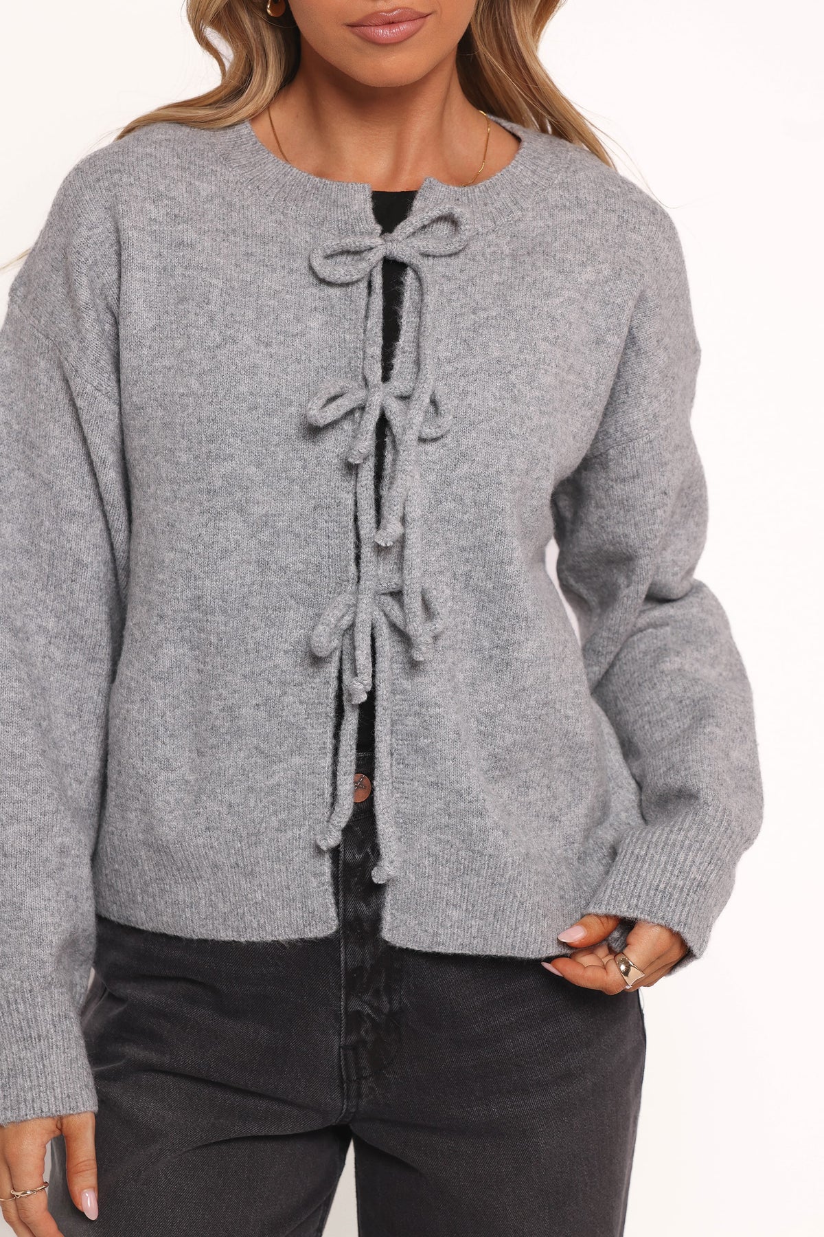 Neri Bow Tie Front Cardigan - Grey