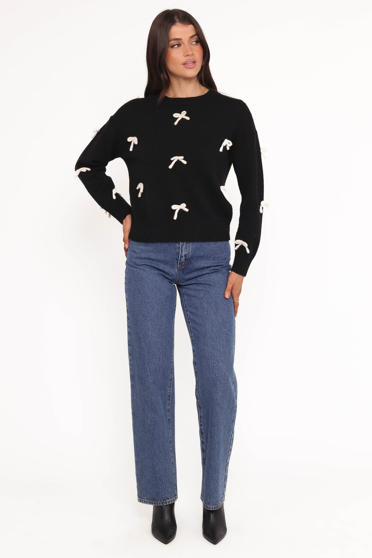 Voss Bow Knit Sweater - Black