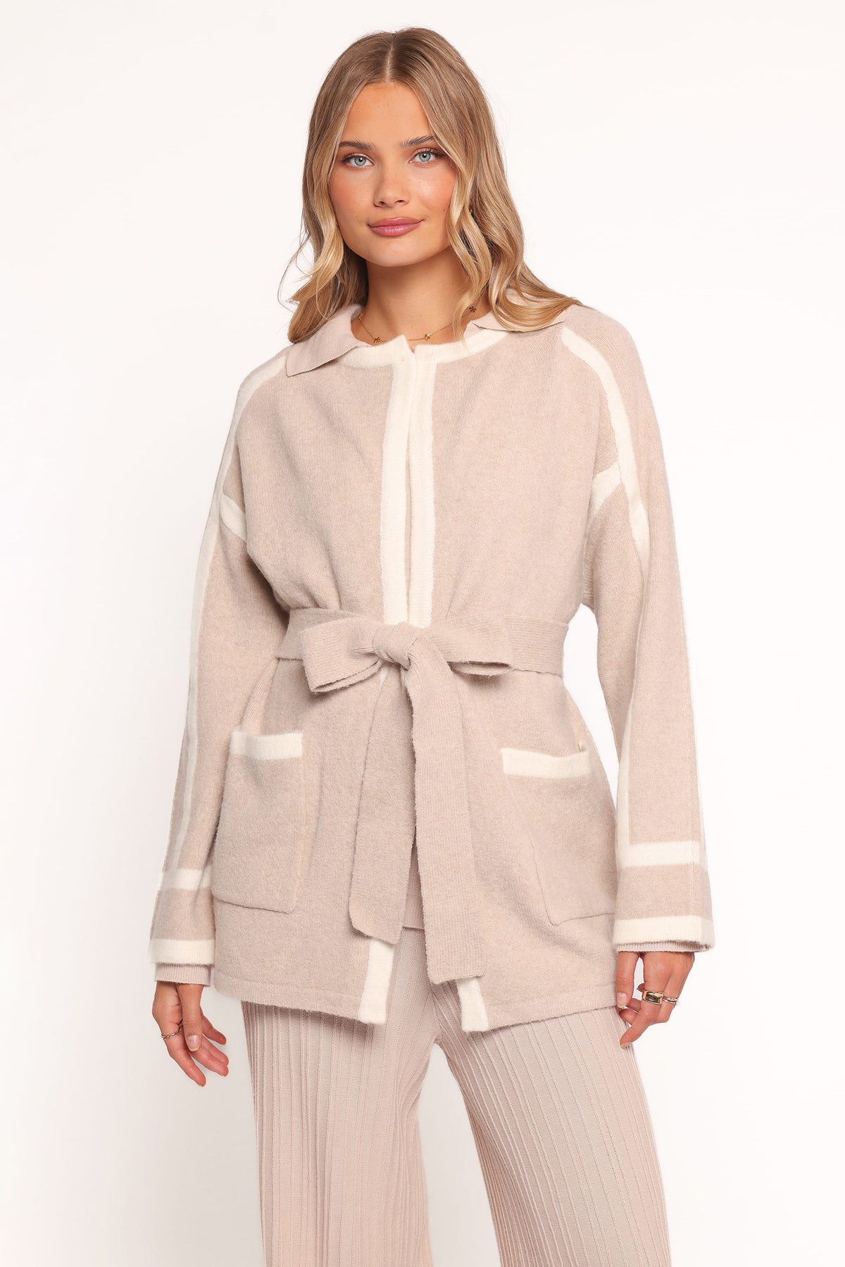 Maloney Tie Front Coatigan - Beige