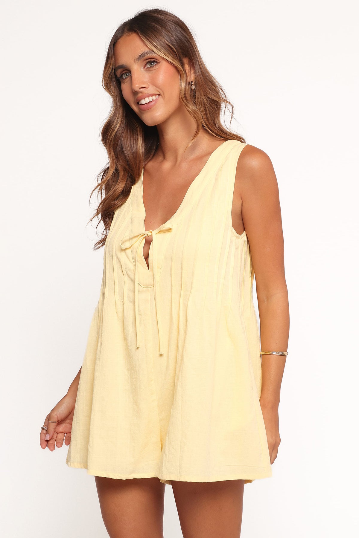 Kallie Tie Front Romper - Butter Yellow
