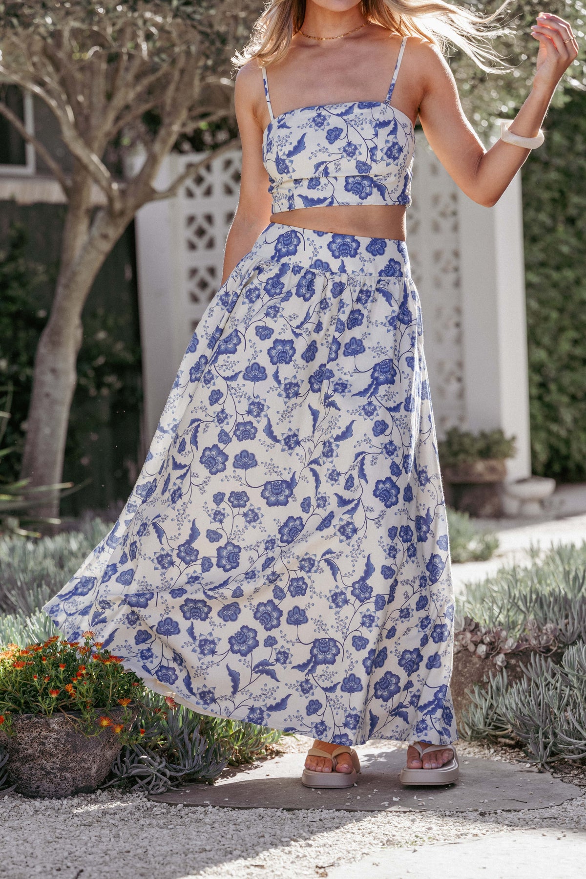 Kristy Maxi Skirt Set - Cream Floral