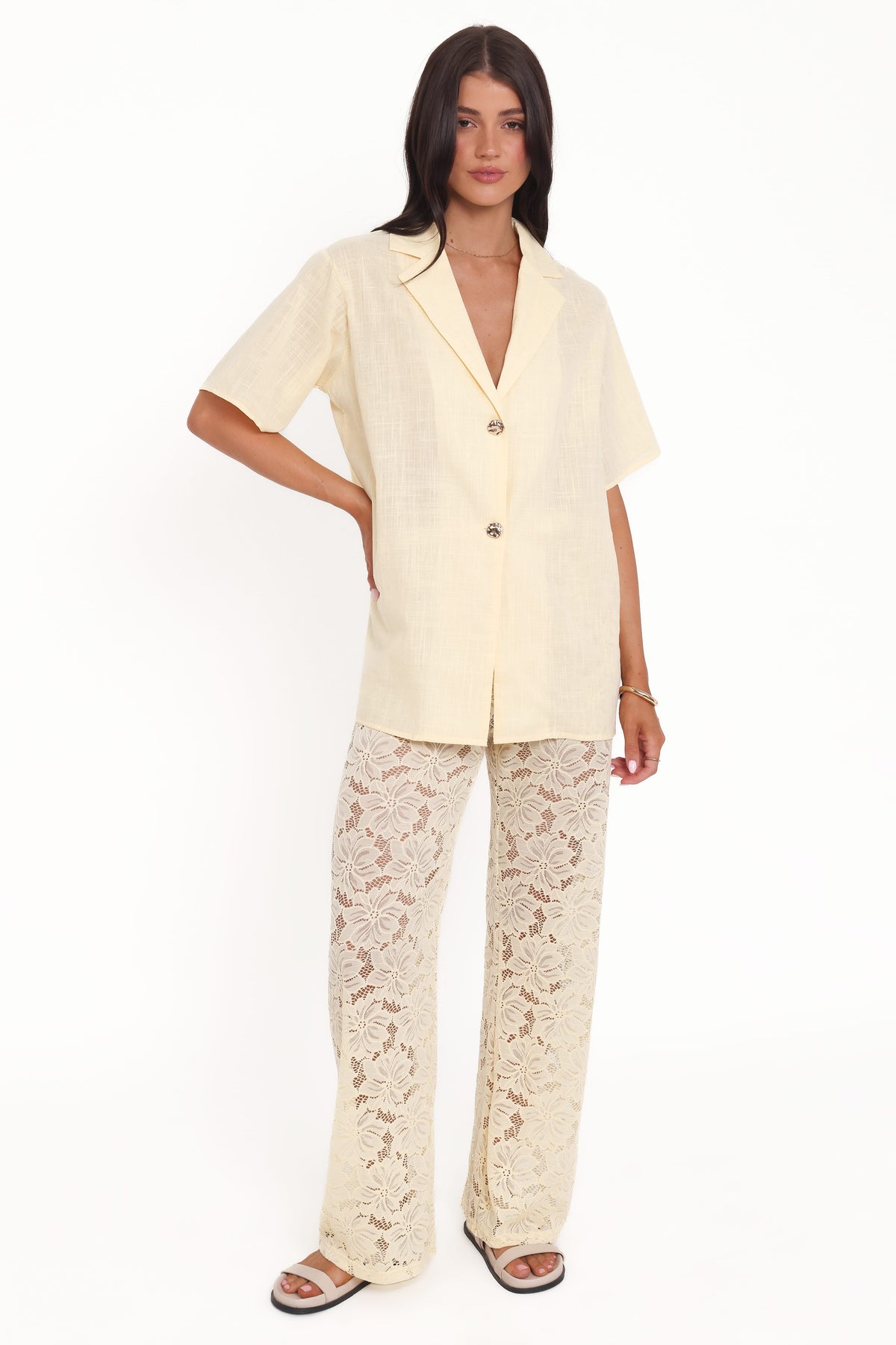 Mindy Lace Pant Set - Yellow