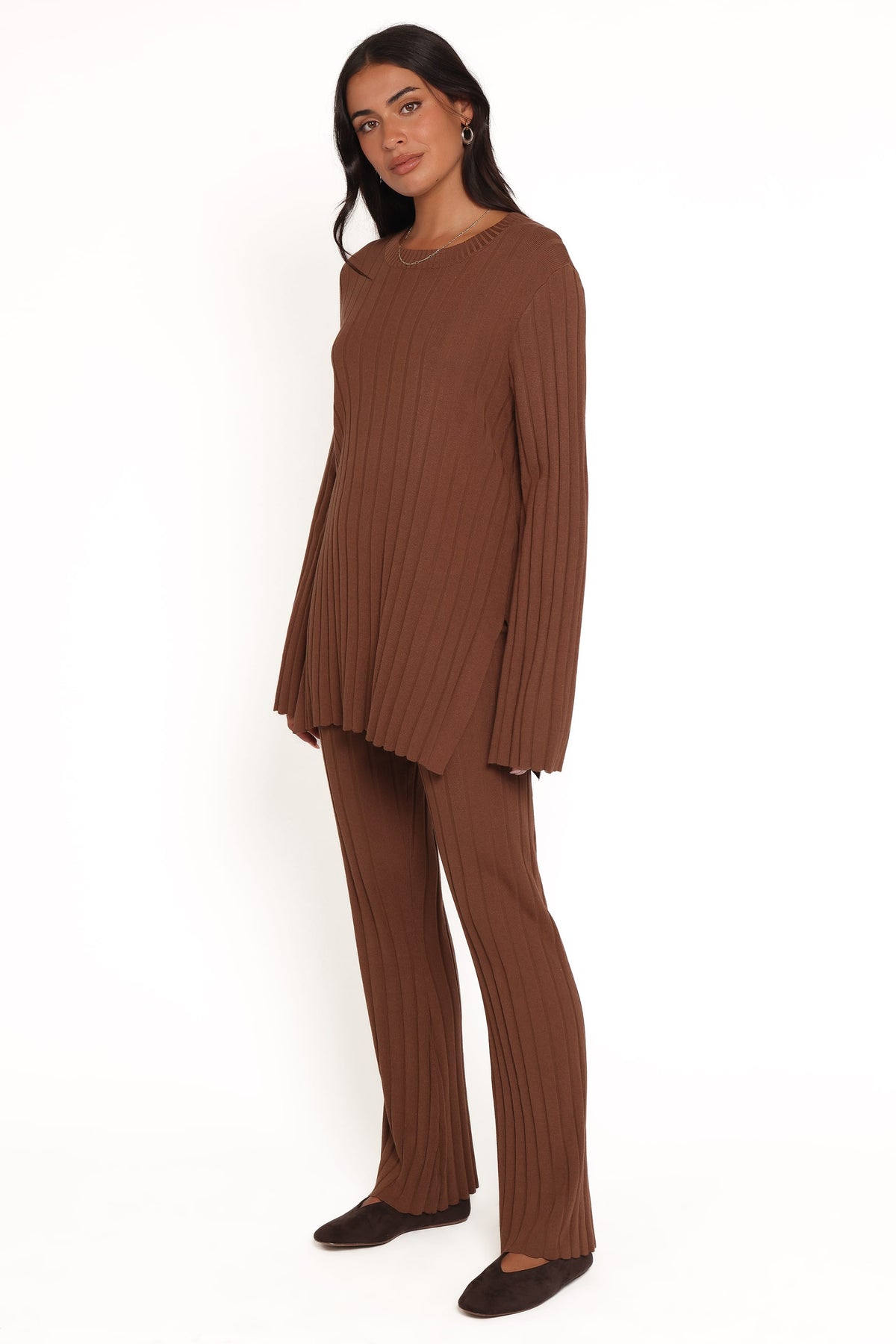 Silvie Long Sleeve Knitted Set - Chocolate
