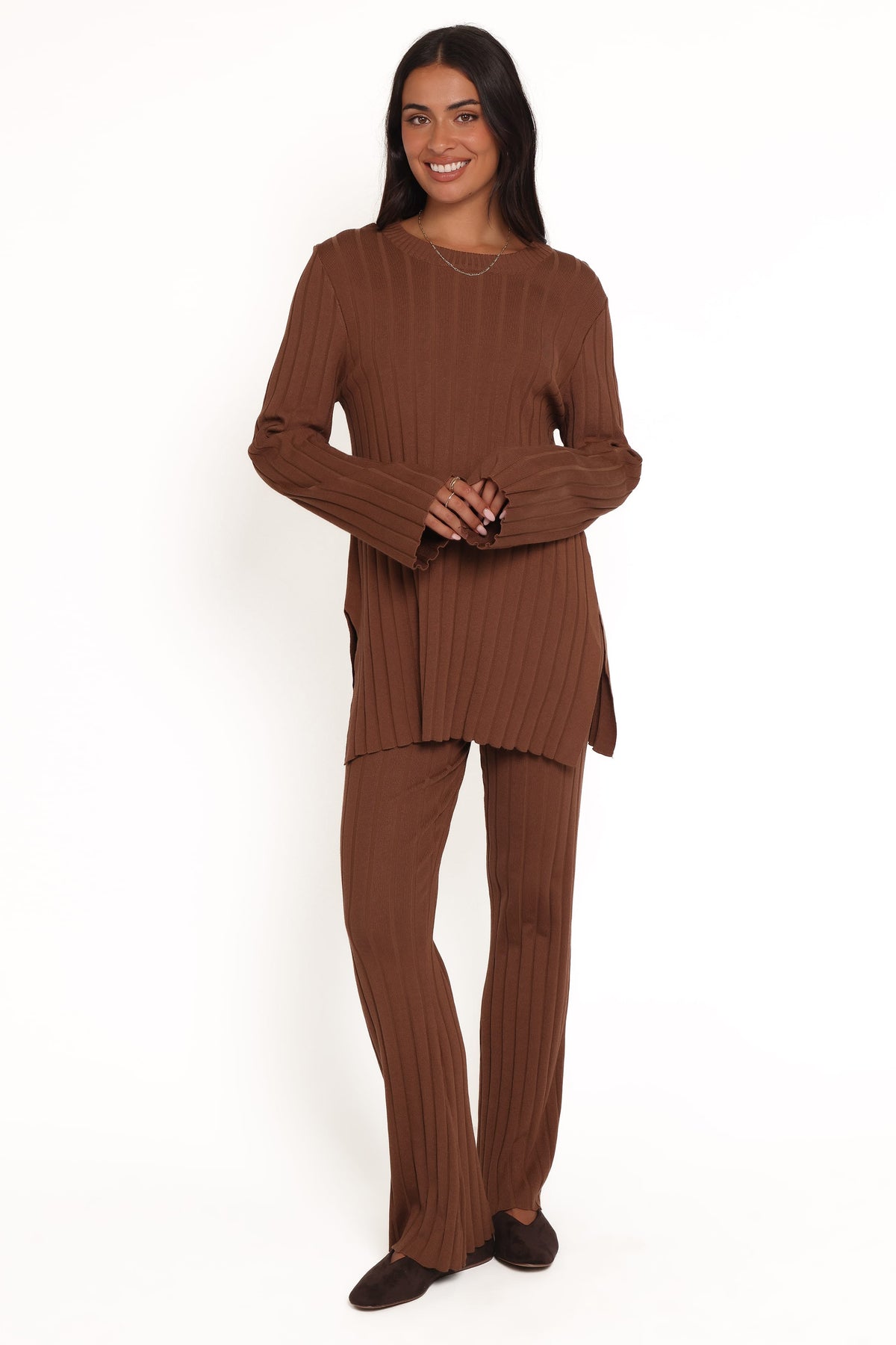 Silvie Long Sleeve Knitted Set - Chocolate