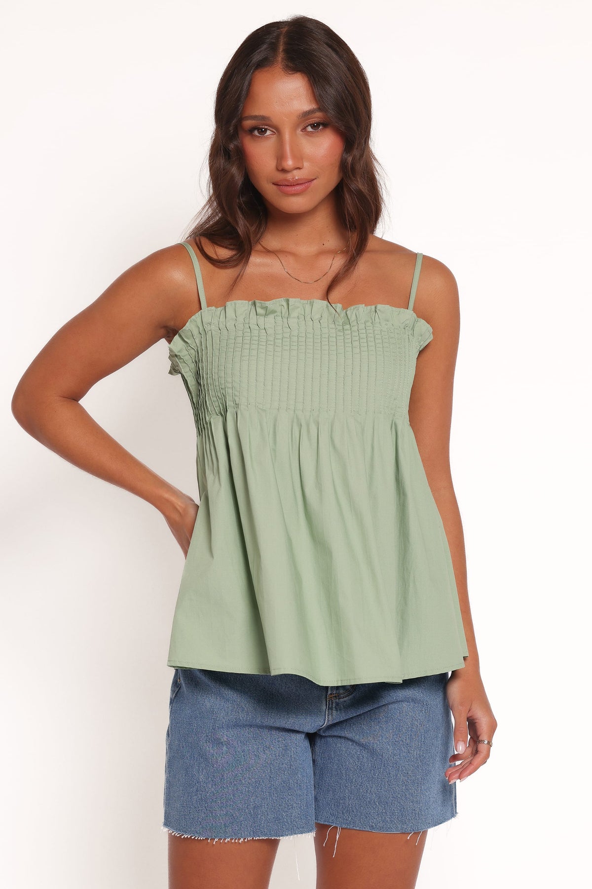 Carson Pleated Top - Sage Green
