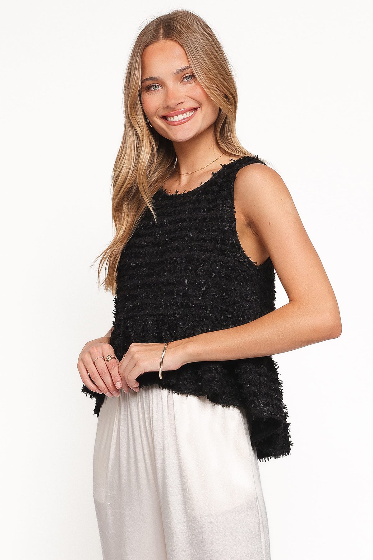 Meira Peplum Drop Hem Tank Top - Black